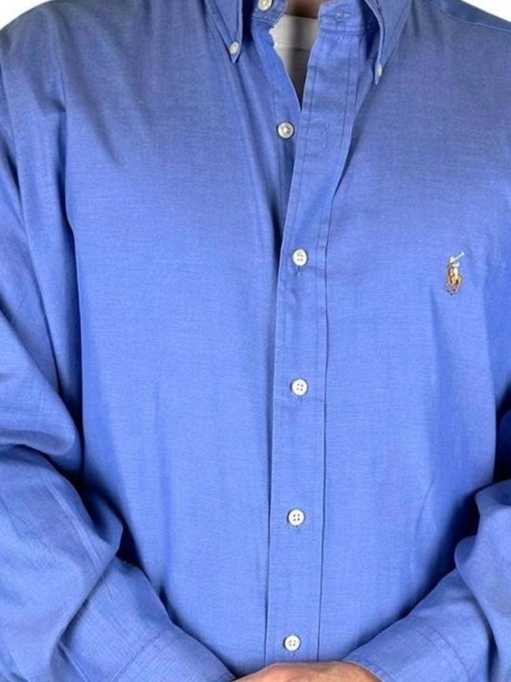 Iconic Ralph Lauren Men’s Blue Yarmouth 100% Cotton Button-Oxford Shirt 17.5